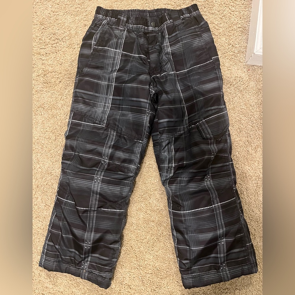 Faded Glory Boys Snow Pants Size 6–7 Black Plaid Winter Ski Pants
